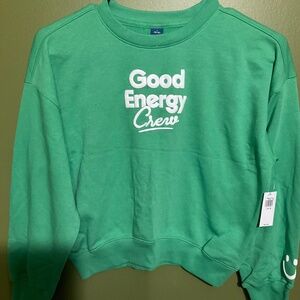 Old Navy Kids Girls Boys Good Energy Crew Green Cropped Sweatshirt Size L 10-12